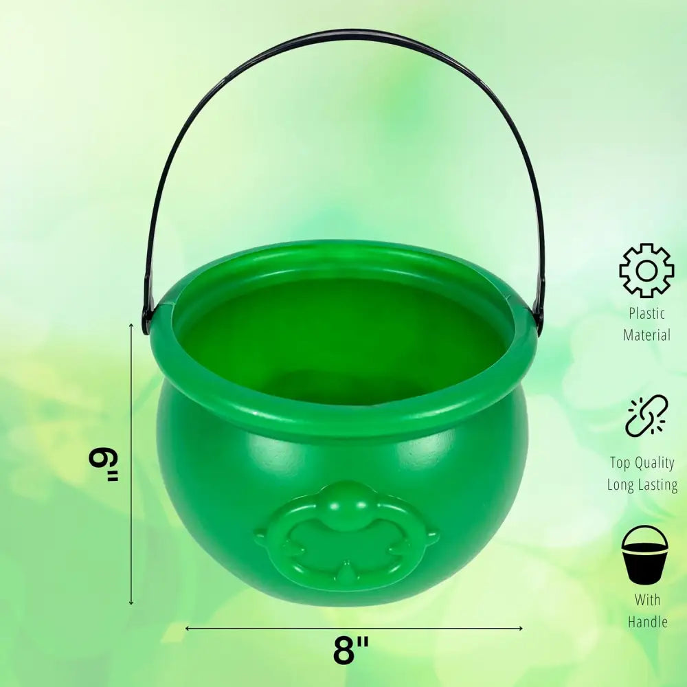 4E’s Novelty 8’’ St. Patrick’s Day Pot of Gold Decoration – Plastic Bucket with Handle for Party Decor