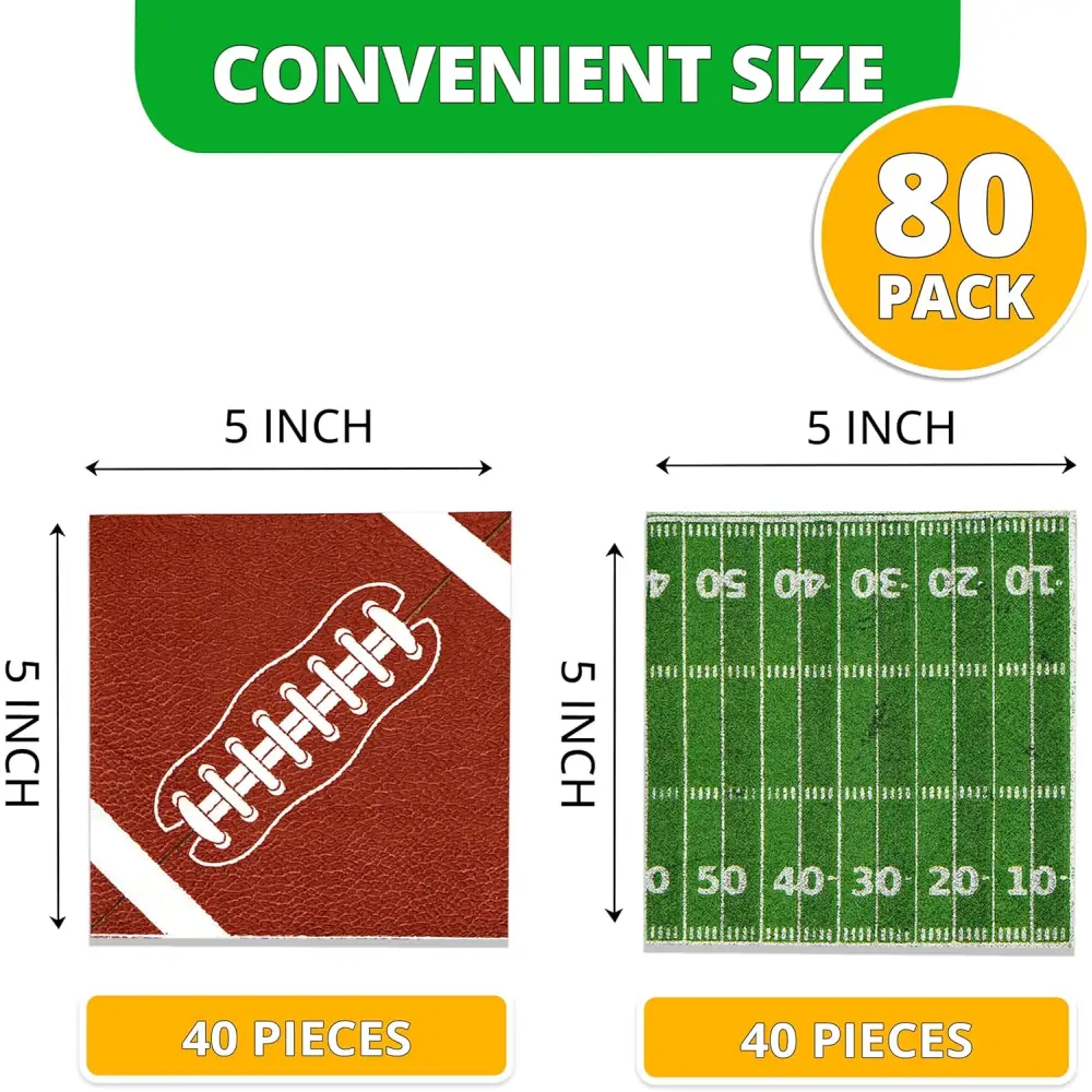 4E’s Novelty 80-Pack Football Napkins – Disposable Party Supplies for Game Day & Birthdays