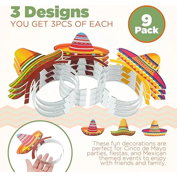 4E’s Novelty 9 Pack Sombrero Headband Party Bulk – Cinco De Mayo Party Favors Supplies Birthday & Taco Tuesday