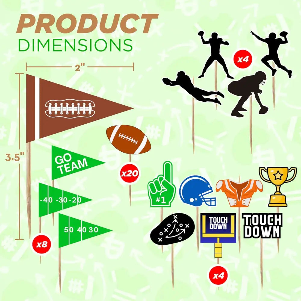 4E’s Novelty 96-Pack Football Cupcake Toppers – 12 Styles for Football Parties & Birthday Decor