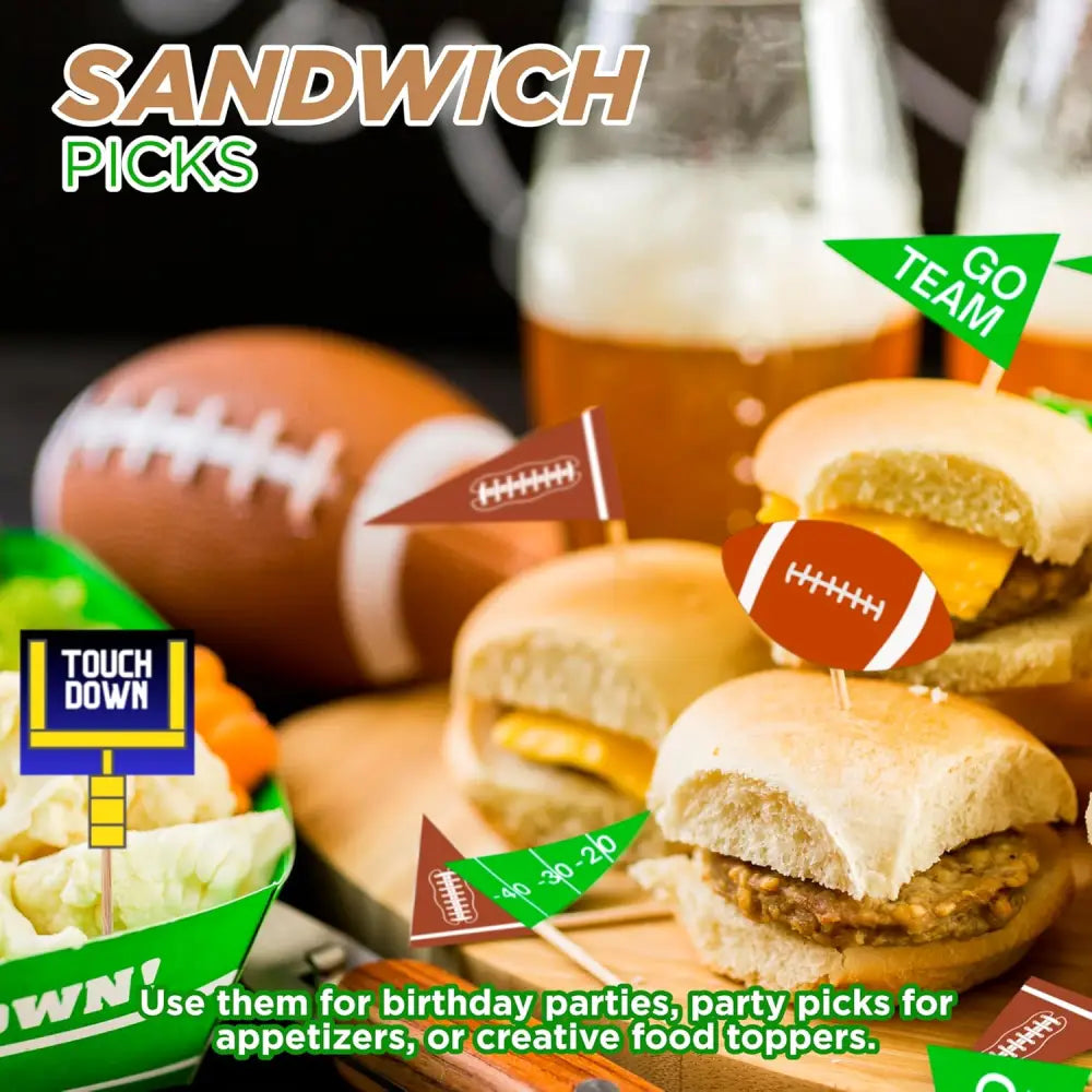 4E’s Novelty 96-Pack Football Cupcake Toppers – 12 Styles for Football Parties & Birthday Decor