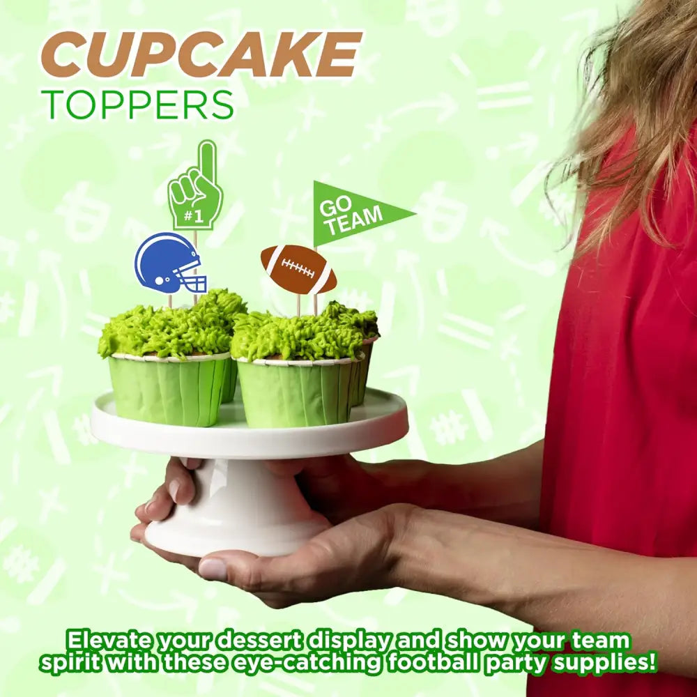 4E’s Novelty 96-Pack Football Cupcake Toppers – 12 Styles for Football Parties & Birthday Decor