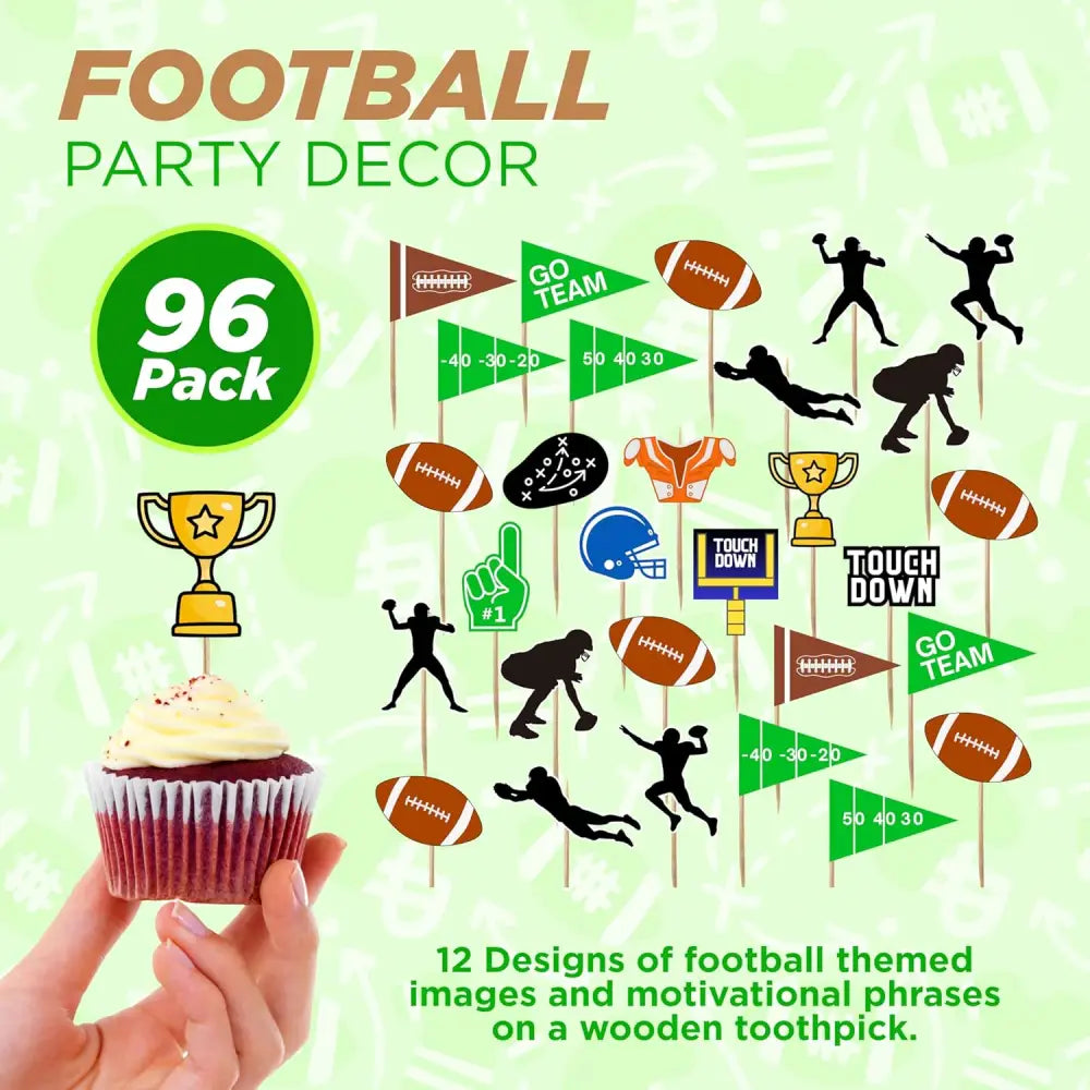 4E’s Novelty 96-Pack Football Cupcake Toppers – 12 Styles for Football Parties & Birthday Decor