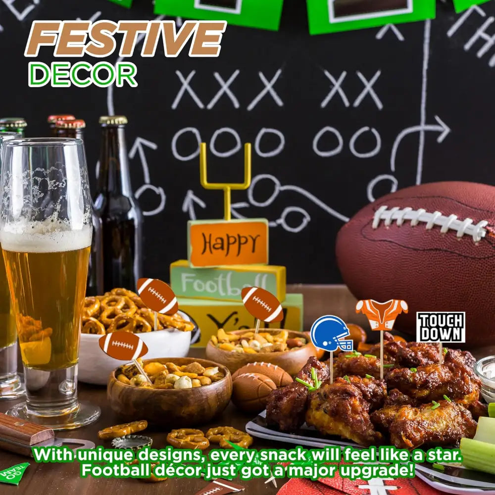 4E’s Novelty 96-Pack Football Cupcake Toppers – 12 Styles for Football Parties & Birthday Decor