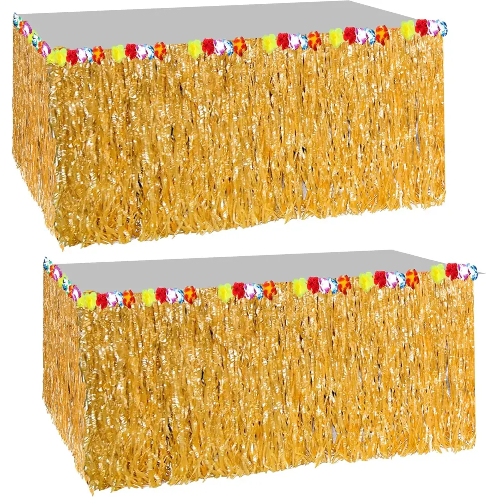 4E’s Novelty 9ft Luau Grass Table Skirt 2 Pack – Hawaiian Party Decor & Moana Birthday Must-Have - Party Favors