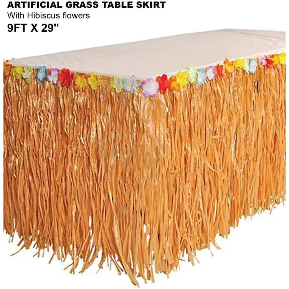 4E’s Novelty 9ft Luau Grass Table Skirt 2 Pack – Hawaiian Party Decor & Moana Birthday Must-Have - Party Favors