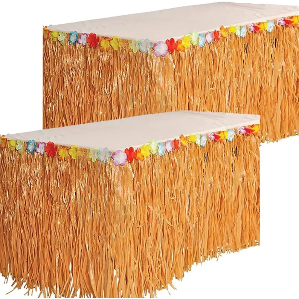 4E’s Novelty 9ft Luau Grass Table Skirt 2 Pack – Hawaiian Party Decor & Moana Birthday Must-Have - Party Favors