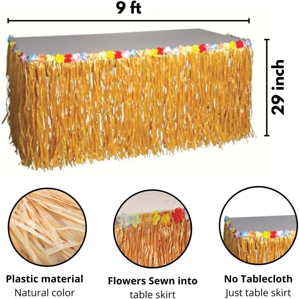 4E’s Novelty 9ft Luau Grass Table Skirt 2 Pack – Hawaiian Party Decor & Moana Birthday Must-Have - Party Favors
