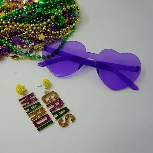 4E’s Novelty Beaded Dangle Earrings for Women – Festive Mardi Gras Fashion Jewelry