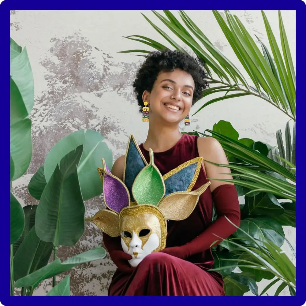 4E’s Novelty Beaded Dangle Earrings for Women – Festive Mardi Gras Fashion Jewelry