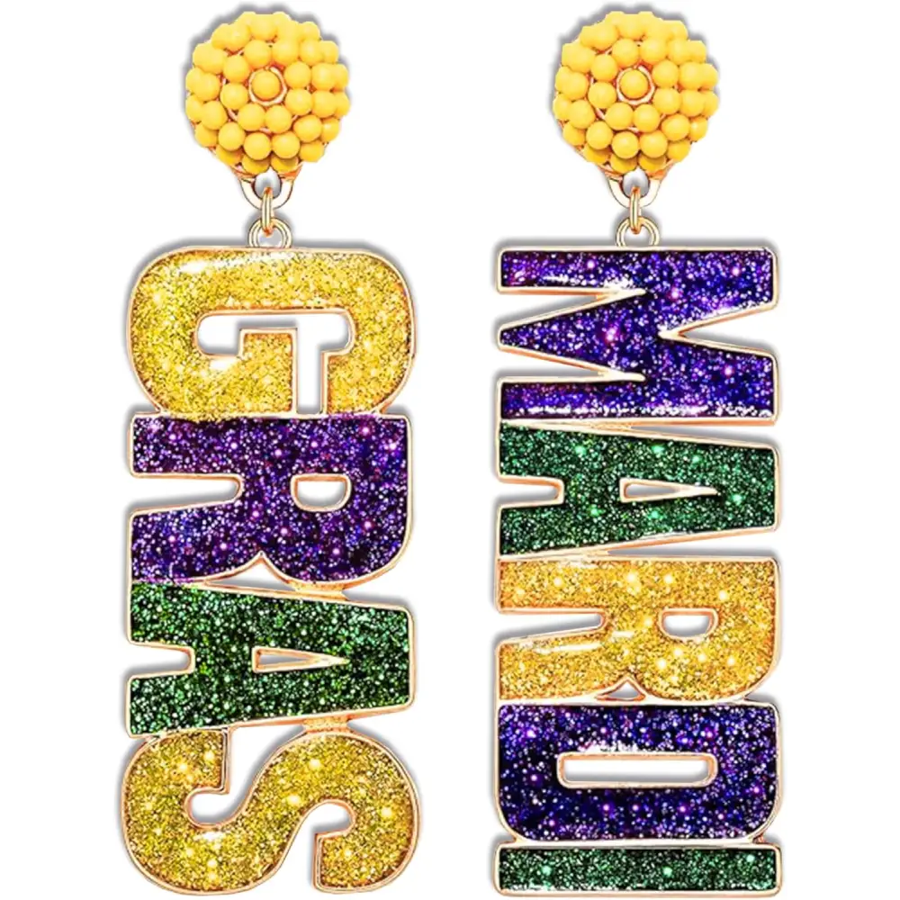 4E’s Novelty Beaded Dangle Earrings for Women – Festive Mardi Gras Fashion Jewelry