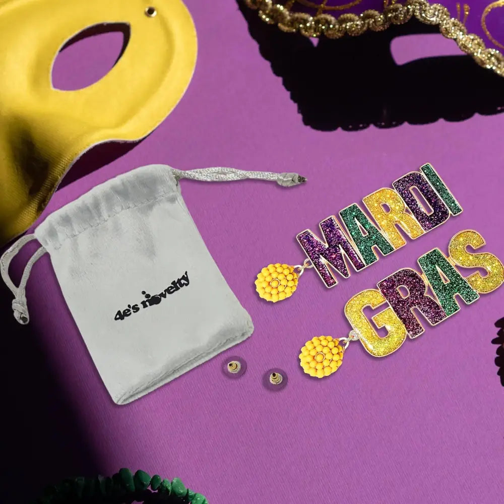 4E’s Novelty Beaded Dangle Earrings for Women – Festive Mardi Gras Fashion Jewelry