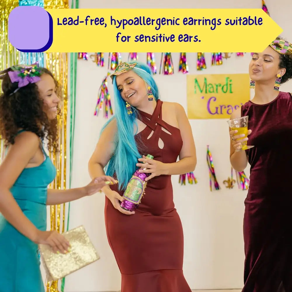 4E’s Novelty Beaded Dangle Earrings for Women – Festive Mardi Gras Fashion Jewelry