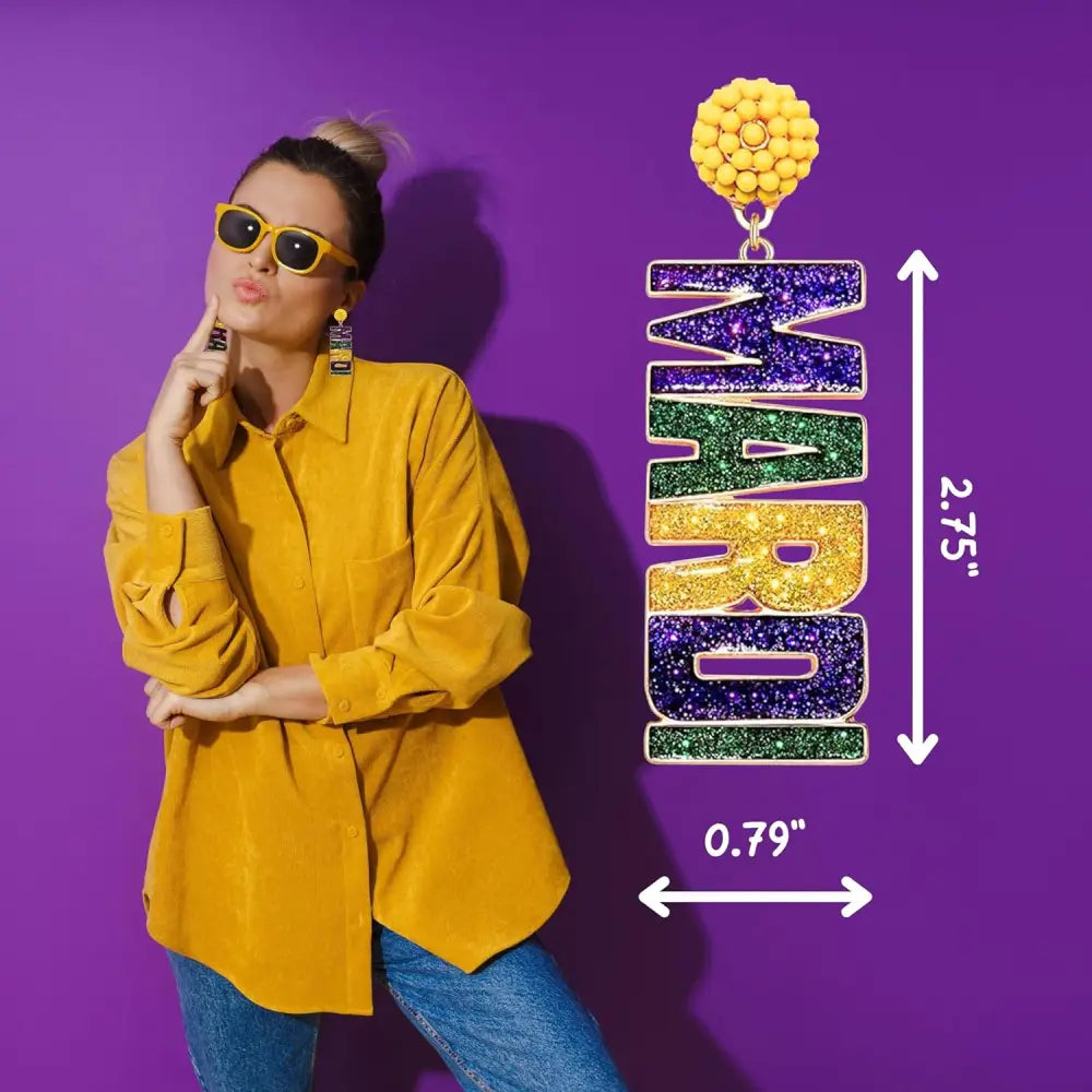 4E’s Novelty Beaded Dangle Earrings for Women – Festive Mardi Gras Fashion Jewelry