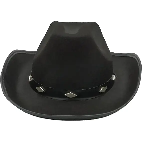 4 Pack Black Cowboy Hats Party Pack (Kid Size) - Felt Bulk Cowboy Hats, Cowgirl Hats for Women Bachelorette Party Decorations by 4E's Novelty