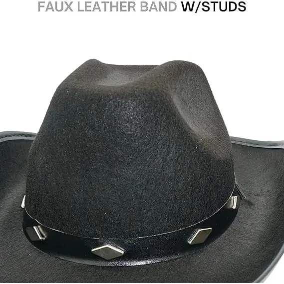 4 Pack Black Cowboy Hats Party Pack (Kid Size) - Felt Bulk Cowboy Hats, Cowgirl Hats for Women Bachelorette Party Decorations by 4E's Novelty