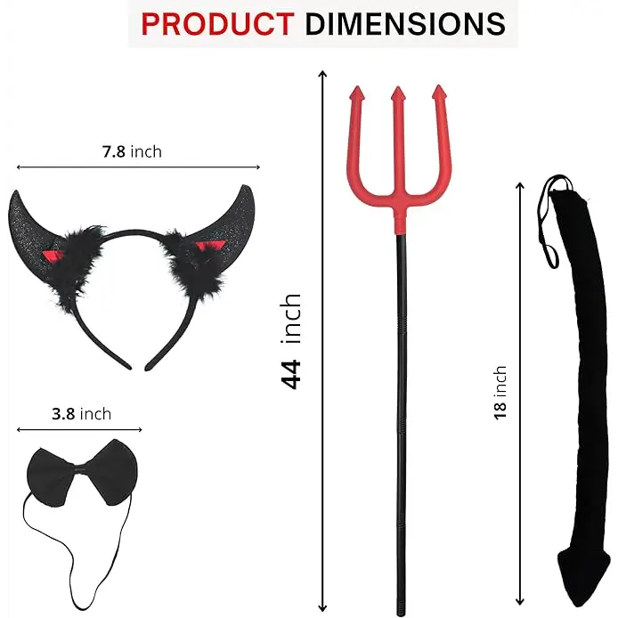 4E’s Novelty Black Devil Costume Set: Horns Headband Tail Pitchfork Bowtie – Devil Costume for Women Classic Devil