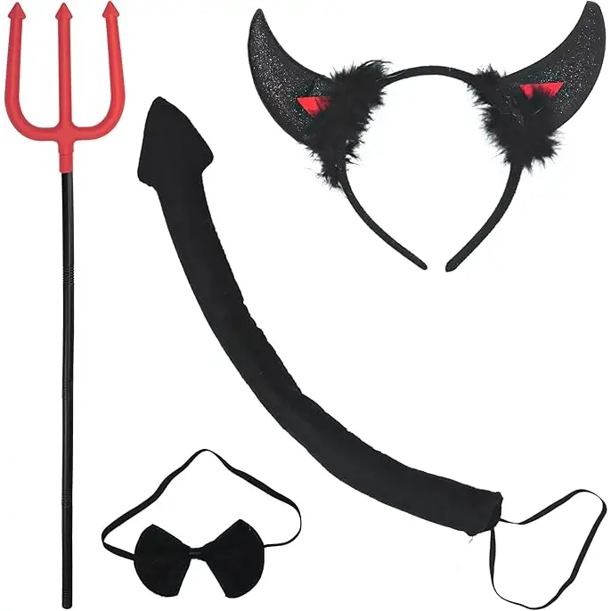 4E’s Novelty Black Devil Costume Set: Horns Headband Tail Pitchfork Bowtie – Devil Costume for Women Classic Devil