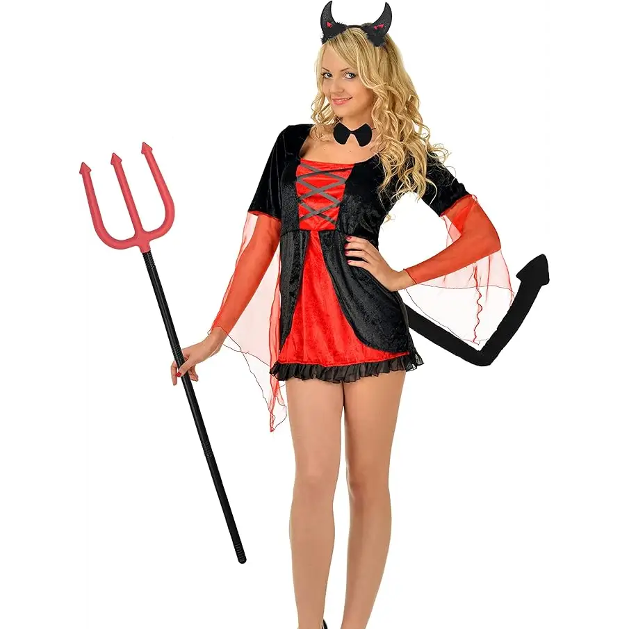 4E’s Novelty Black Devil Costume Set: Horns Headband Tail Pitchfork Bowtie – Devil Costume for Women Classic Devil