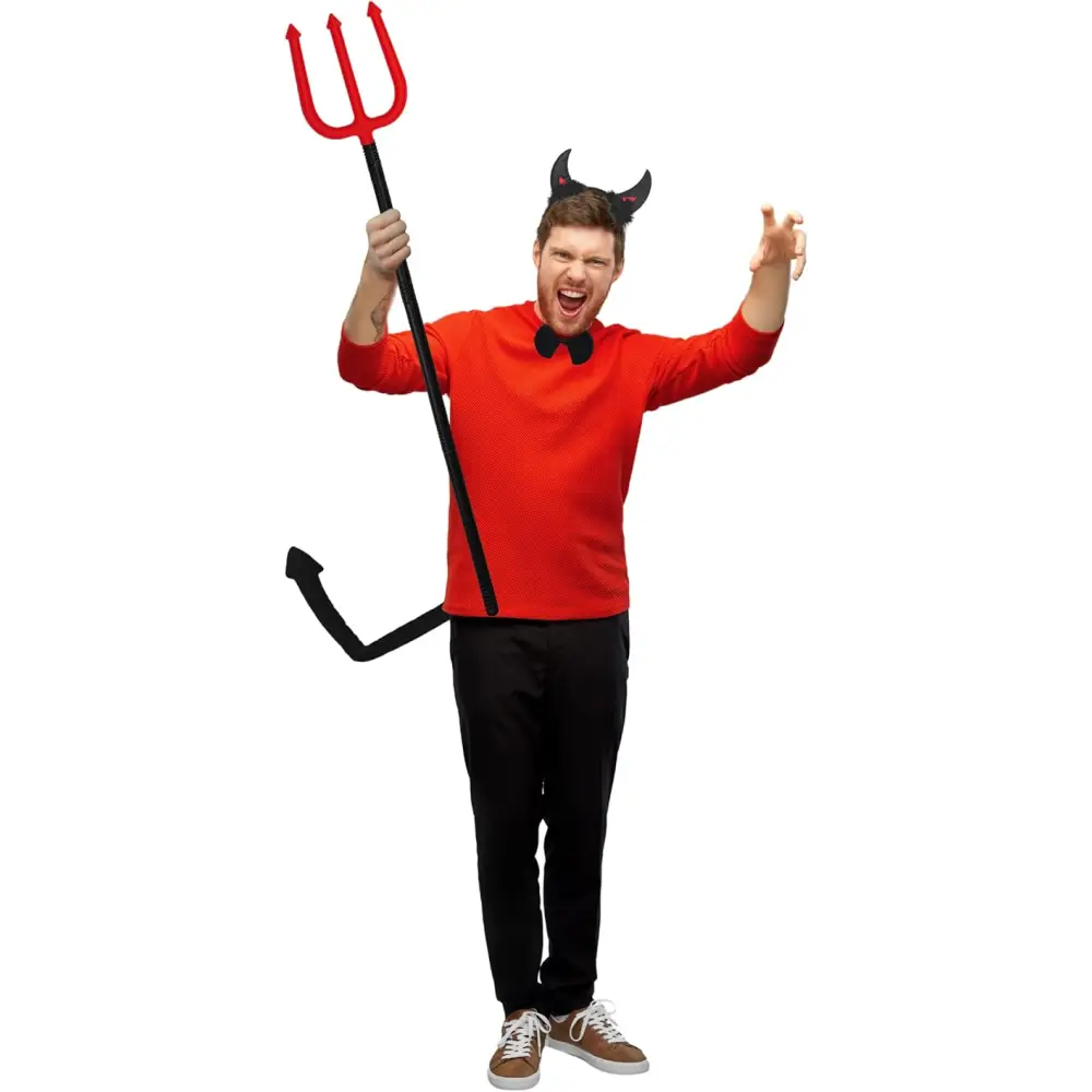 4E’s Novelty Black Devil Costume Set: Horns Headband Tail Pitchfork Bowtie – Devil Costume for Women Classic Devil