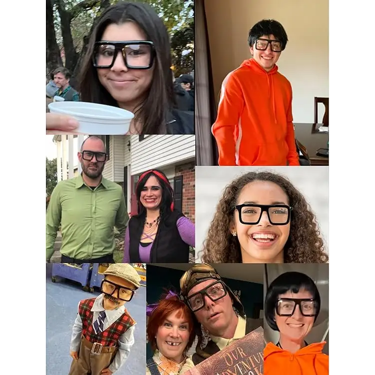 4E’s Novelty Black Oversized Glasses - Clear Lens Non-Prescription Fashion Eyewear for Adults & Kids