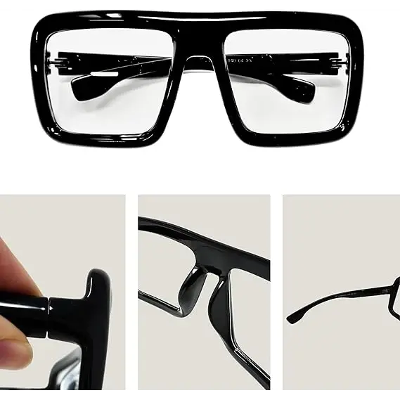 4E’s Novelty Black Oversized Glasses - Clear Lens Non-Prescription Fashion Eyewear for Adults & Kids