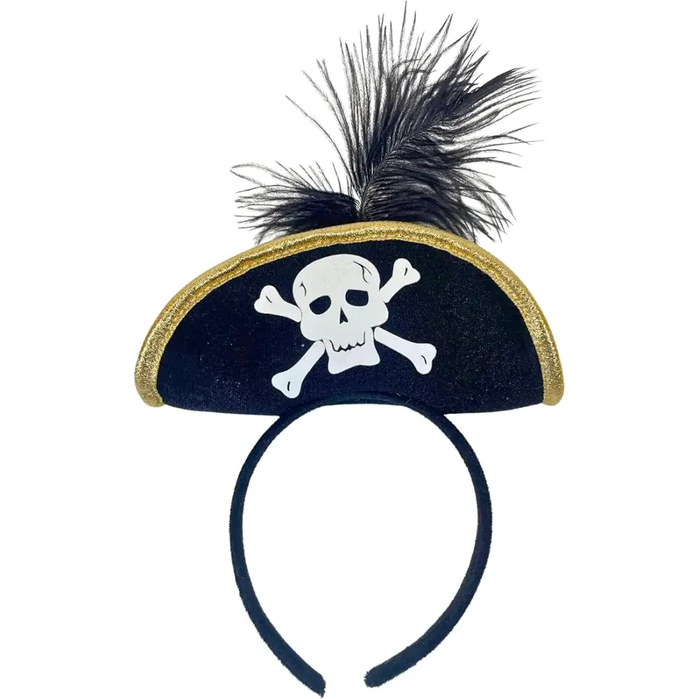4Eโs Novelty Black Pirate Headband for Women & Girls - Pirate Headband with Skull & Feather Pirate Hat Perfect Pirate