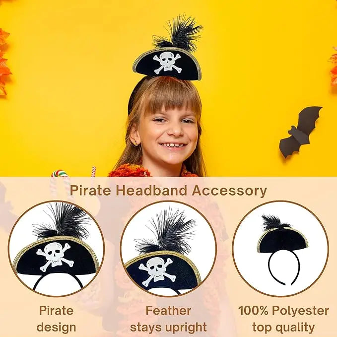 4Eโs Novelty Black Pirate Headband for Women & Girls - Pirate Headband with Skull & Feather Pirate Hat Perfect Pirate