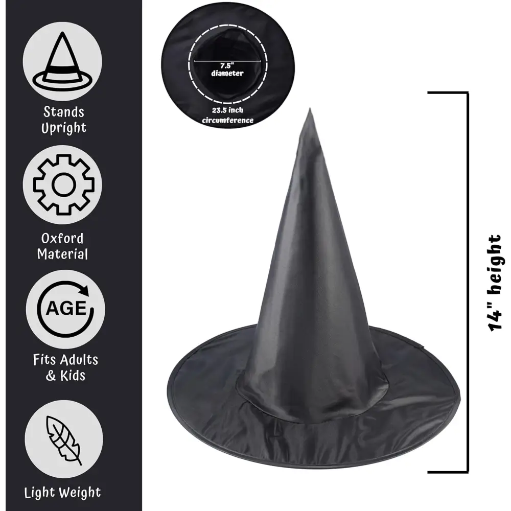 4E’s Novelty Black Witch Hat – 14’’ Pop-Up Oxford Witch Costume Accessory for Adults & Kids