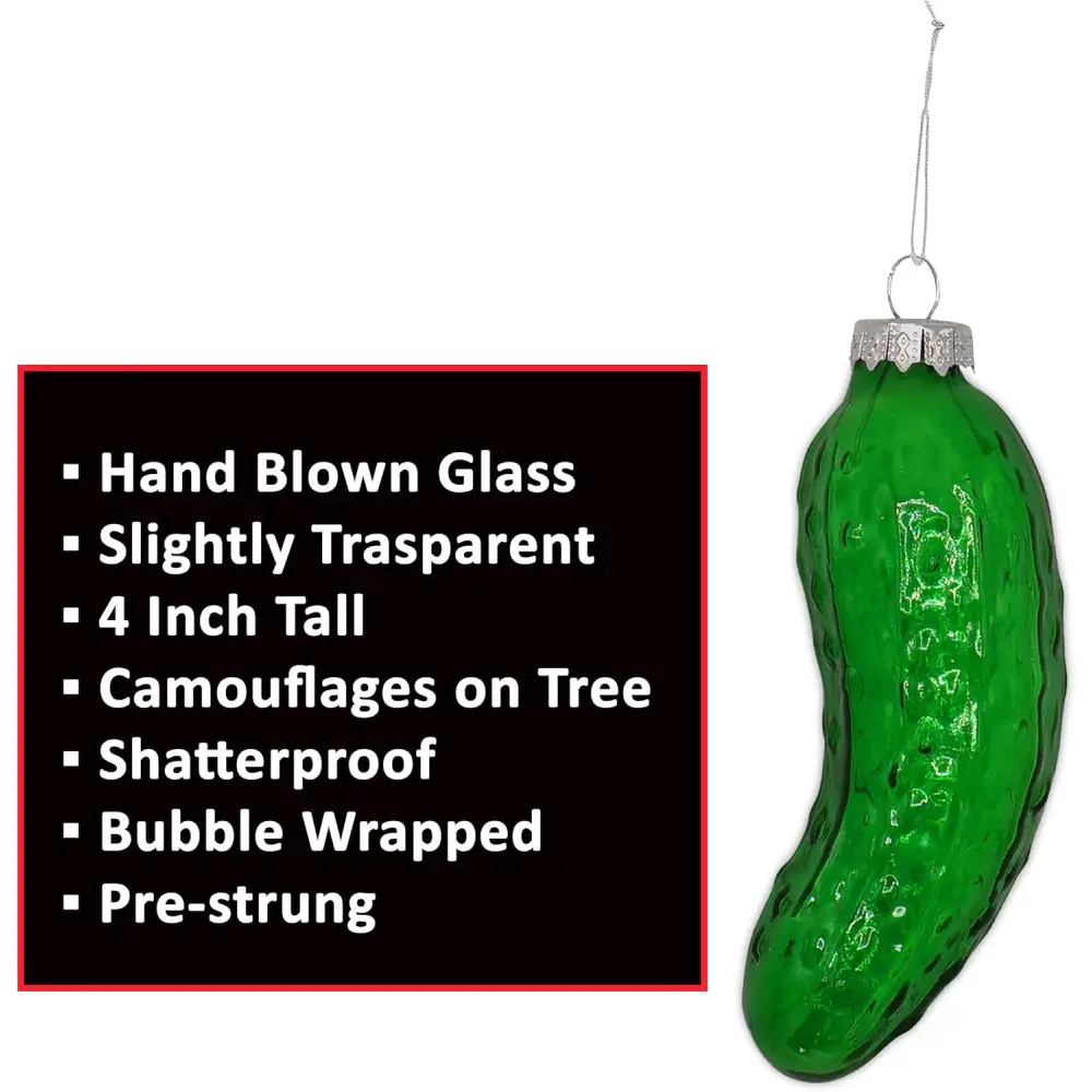 4E’s Novelty Blown Glass Pickle Ornament - Christmas Pickle Decoration 4’’ Pickle Ornaments for Christmas Tree & Pickle