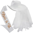 Bride Cowgirl Hat with Veil & Sash - Women White Cowboy Hat Bachelorette Party, Bridal Shower Dress Up by 4E's Novelty