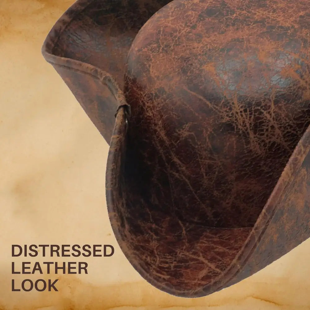 4E’s Novelty Brown Faux Leather Tricorn Hat - Pirate Costume for Men Women & Kids Pirate Accessories for Dress Up