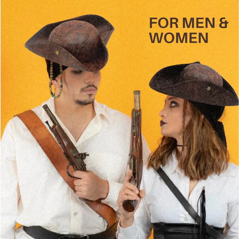 4E’s Novelty Brown Faux Leather Tricorn Hat - Pirate Costume for Men Women & Kids Pirate Accessories for Dress Up