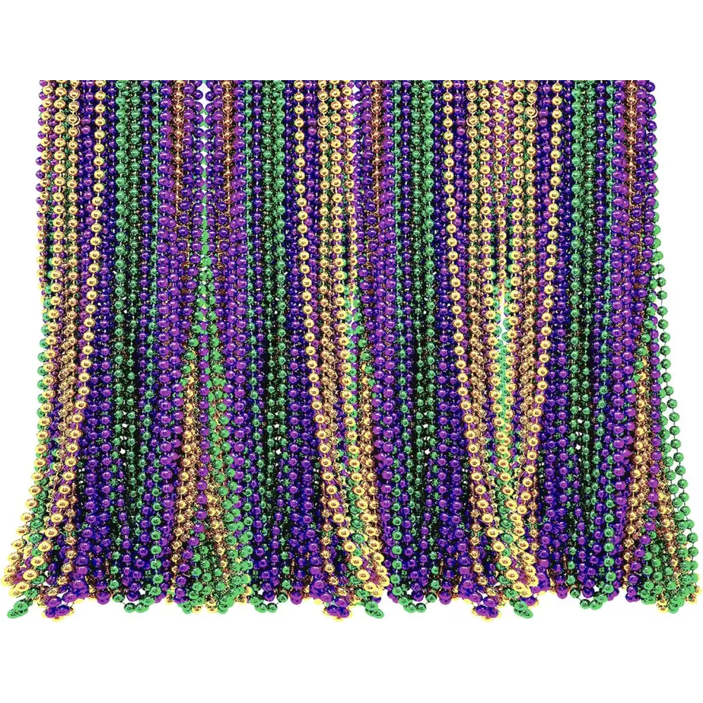 4E’s Novelty Bulk 72 Mardi Gras Bead Necklaces – 33’’ Long 7mm Thick Party Favors