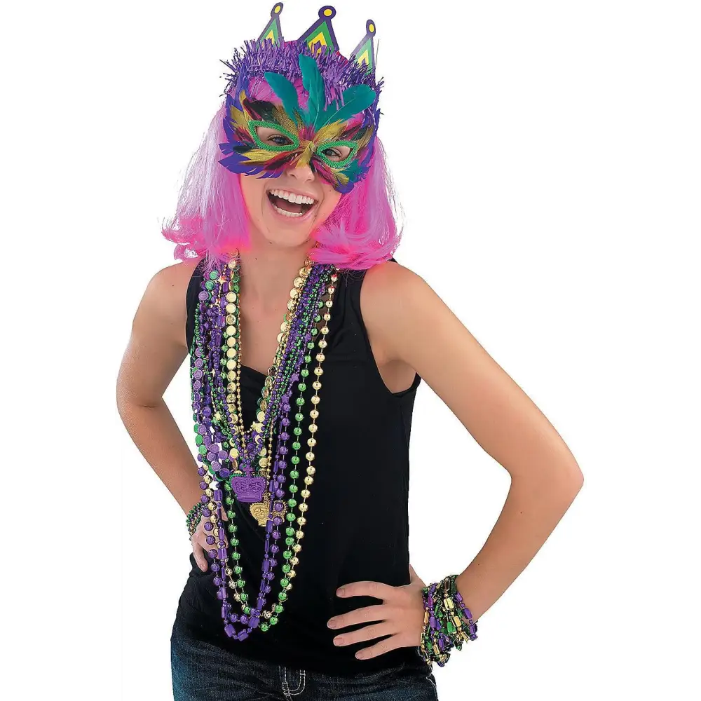 4E’s Novelty Bulk 72 Mardi Gras Bead Necklaces – 33’’ Long 7mm Thick Party Favors