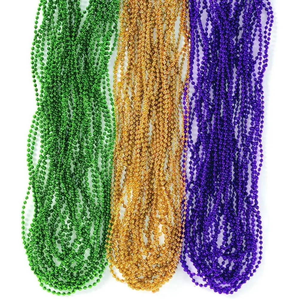 4E’s Novelty Bulk 72 Mardi Gras Bead Necklaces – 33’’ Long 7mm Thick Party Favors
