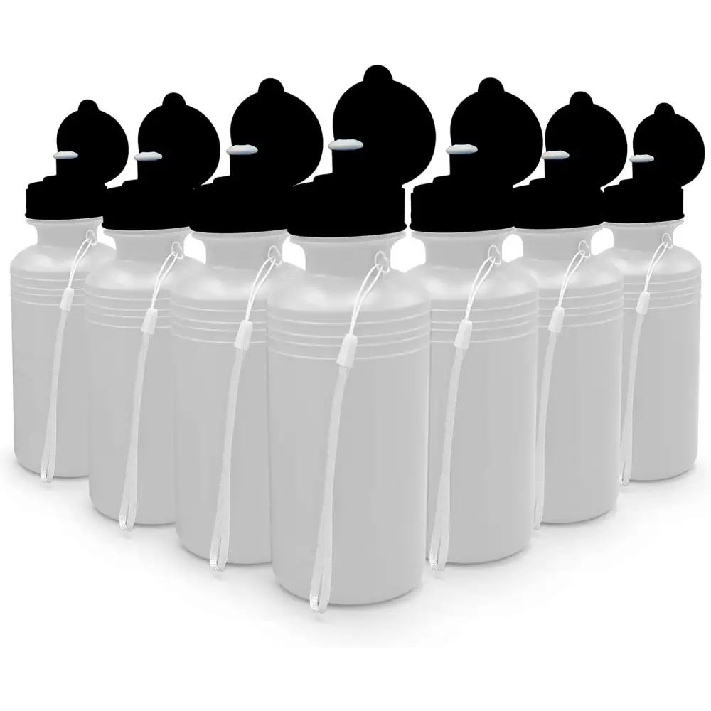 12 Sports Water Bottles Bulk (12 Pack) 18 oz Squeeze Reusable Plastic White Water Bottle, BPA Free, School Kids Water Bottles by 4E's Novelty