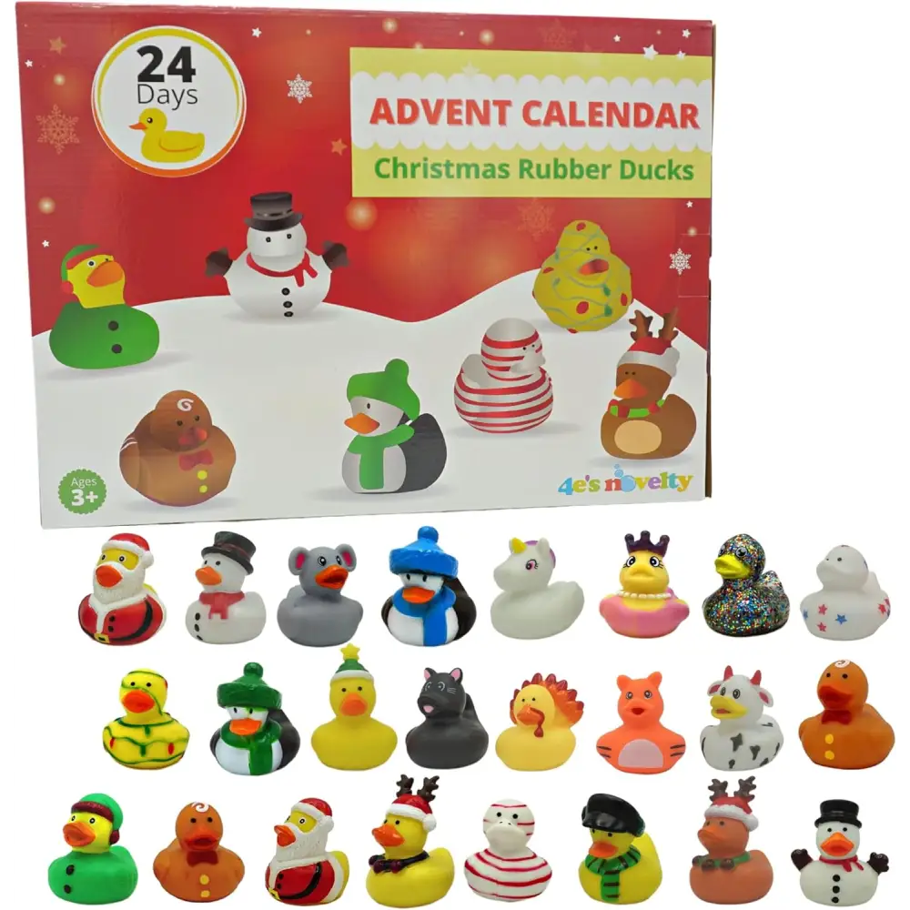 4E’s Novelty Christmas Advent Calendar 2024 – 24 Christmas Rubber Ducks for a Fun Countdown!