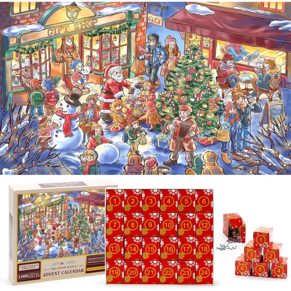 4E’s Novelty Christmas Advent Calendar Jigsaw Puzzle – 1008 Pcs 24-Day Countdown Gift for Kids & Adults