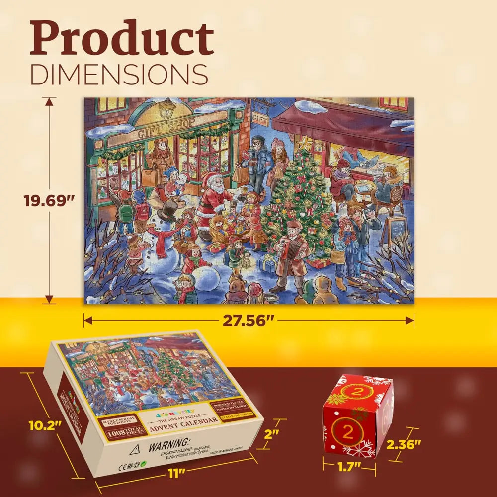 4E’s Novelty Christmas Advent Calendar Jigsaw Puzzle – 1008 Pcs 24-Day Countdown Gift for Kids & Adults