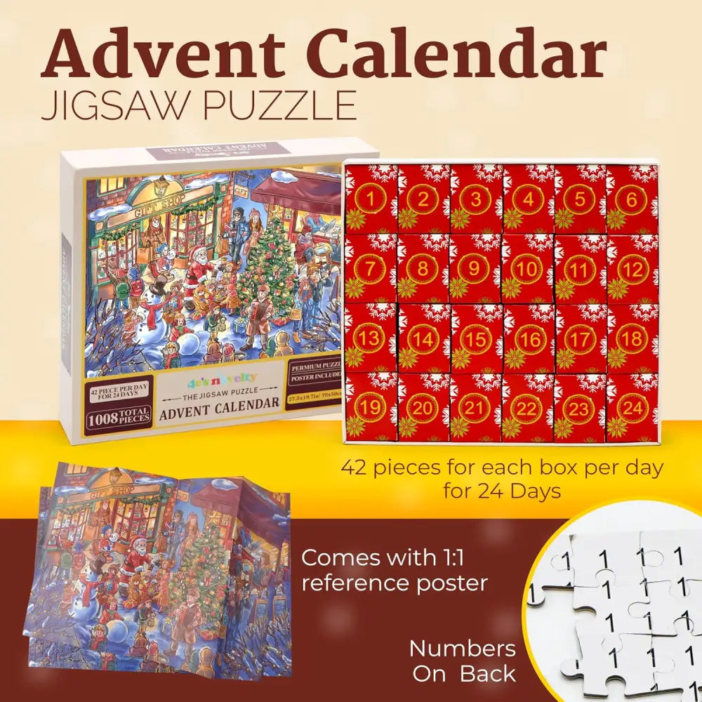 4E’s Novelty Christmas Advent Calendar Jigsaw Puzzle – 1008 Pcs 24-Day Countdown Gift for Kids & Adults