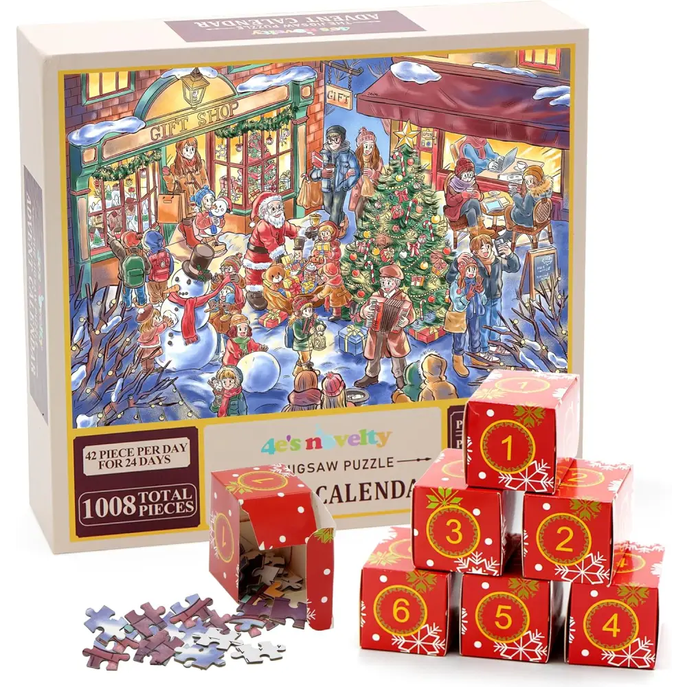 4E’s Novelty Christmas Advent Calendar Jigsaw Puzzle – 1008 Pcs 24-Day Countdown Gift for Kids & Adults