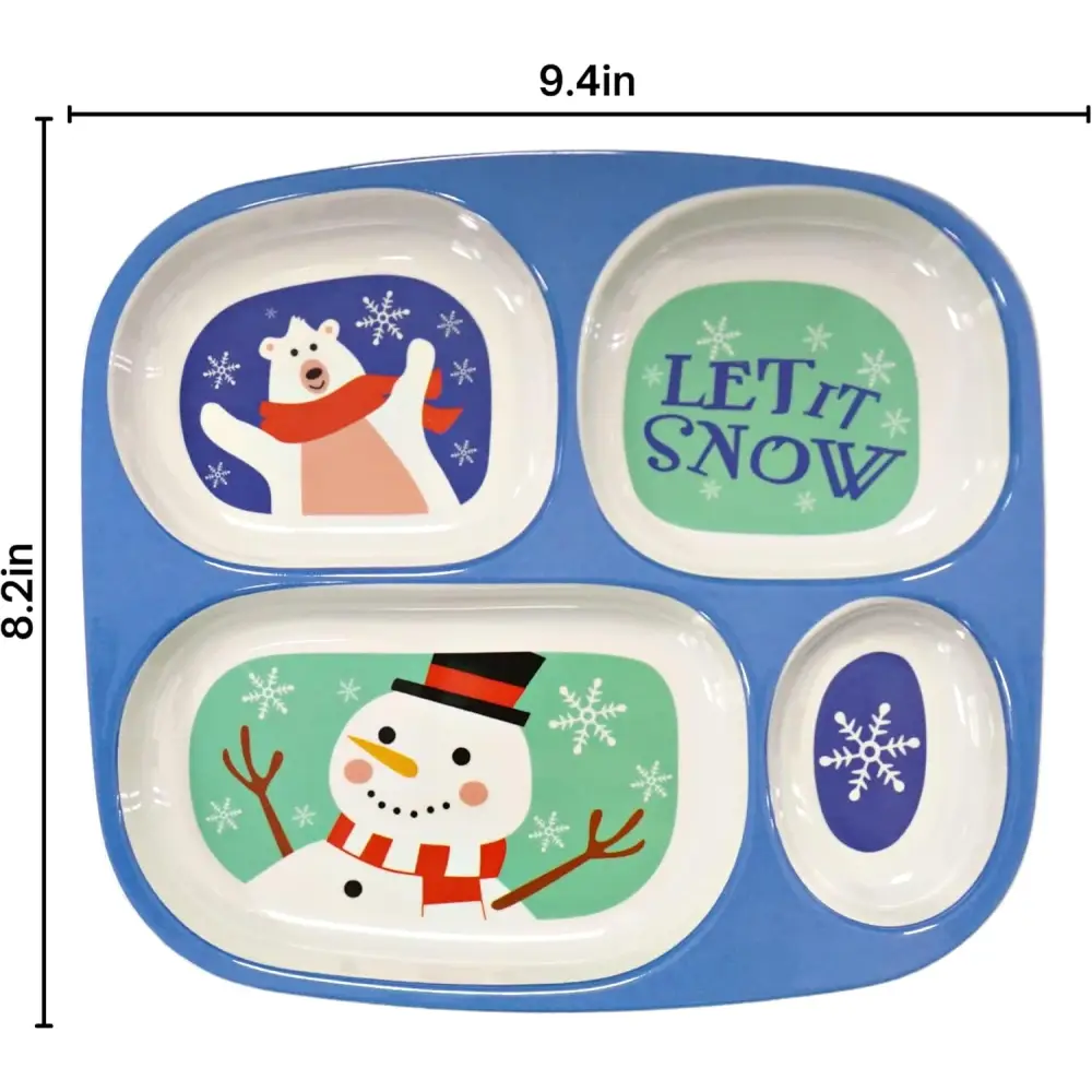 4E’s Novelty Christmas Dinnerware Kids Divided Plates (Set of 4) - BPA Free Melamine Christmas Plates for Kids Fun