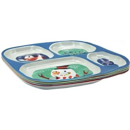 4E’s Novelty Christmas Dinnerware Kids Divided Plates (Set of 4) - BPA Free Melamine Christmas Plates for Kids Fun