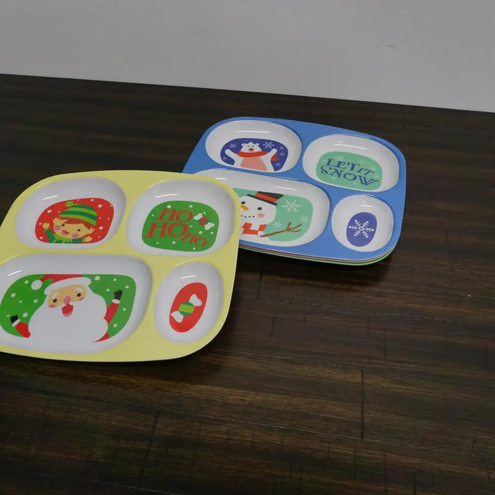 4E’s Novelty Christmas Dinnerware Kids Divided Plates (Set of 4) - BPA Free Melamine Christmas Plates for Kids Fun
