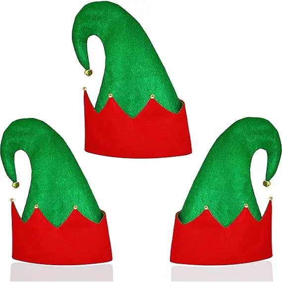 4E’s Novelty Christmas Elf Hats for Kids & Adults (3 Pack) – Felt Santa Helper Hats with Jingle Bells – Holiday Party