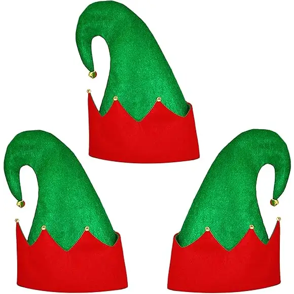4E’s Novelty Christmas Elf Hats for Kids & Adults (3 Pack) – Felt Santa Helper Hats with Jingle Bells – Holiday Party