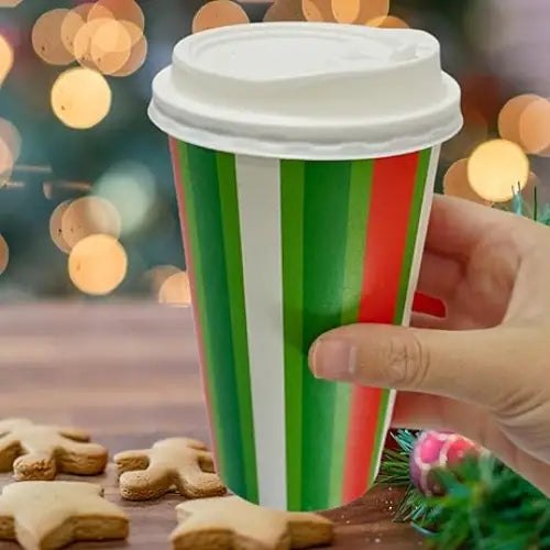 4E’s Novelty Christmas Paper Cups Disposable 16 oz With Lids & Napkins (12 Packs) for Christmas Hot Cocoa Party