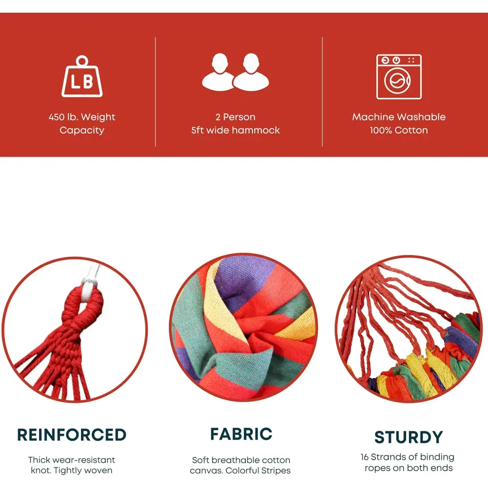 4E’s Novelty Cotton Double Hammock – Portable Durable and Perfect for Outdoor Relaxation