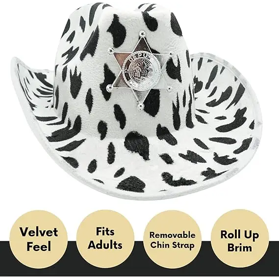 4E's Novelty Cow Print Cowboy Hat with Accessory - Cowgirl Hat for Women & Men Adult Size - Western Hat, Cowboy Costume Accessories